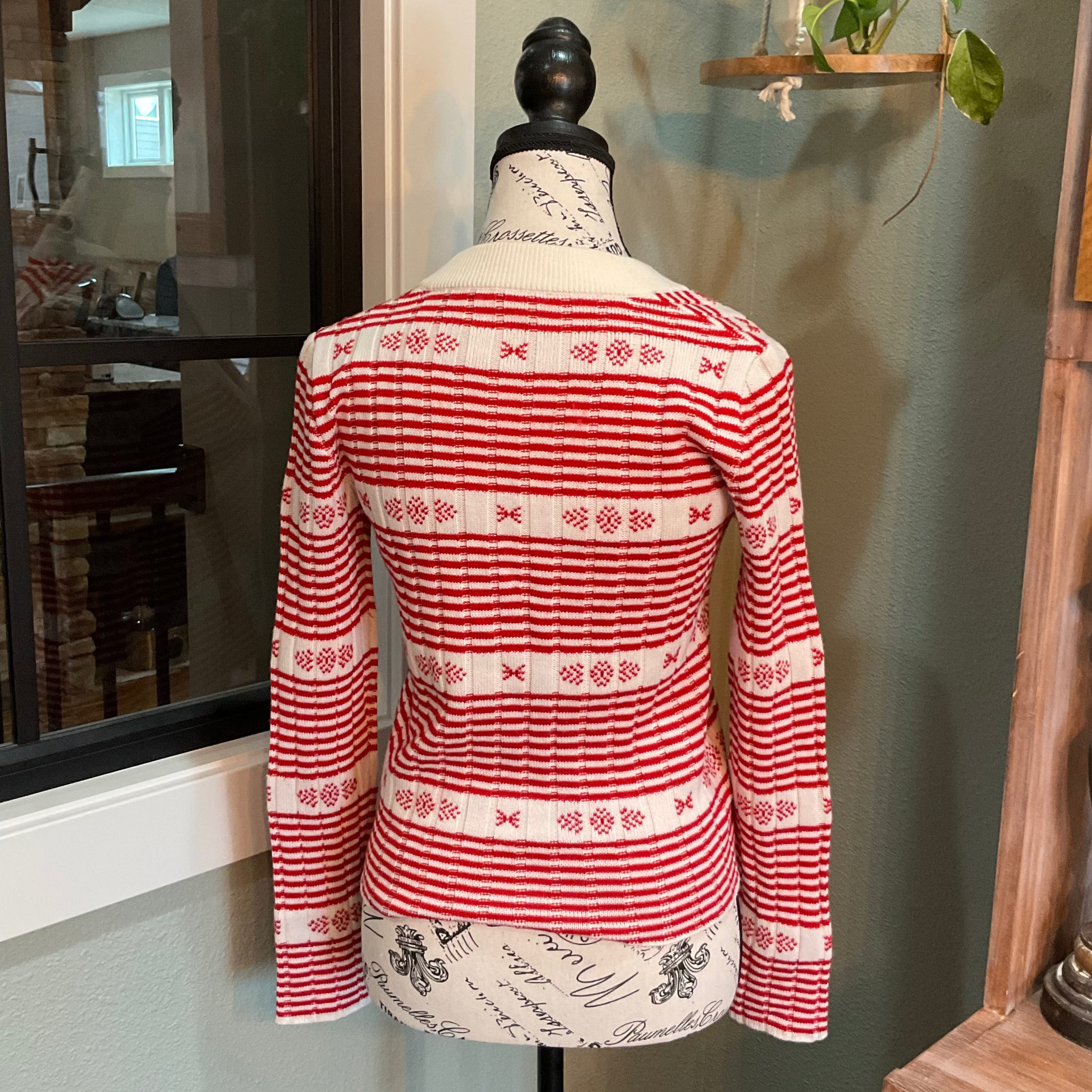 Miu Miu Wool Patterned Cardigan - Red & Cream  - Size 42 IT