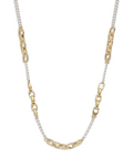 CURATED by Kira Coach two-tone brass mixed chain necklace with signature sculpted C links and lobster clasp closure.