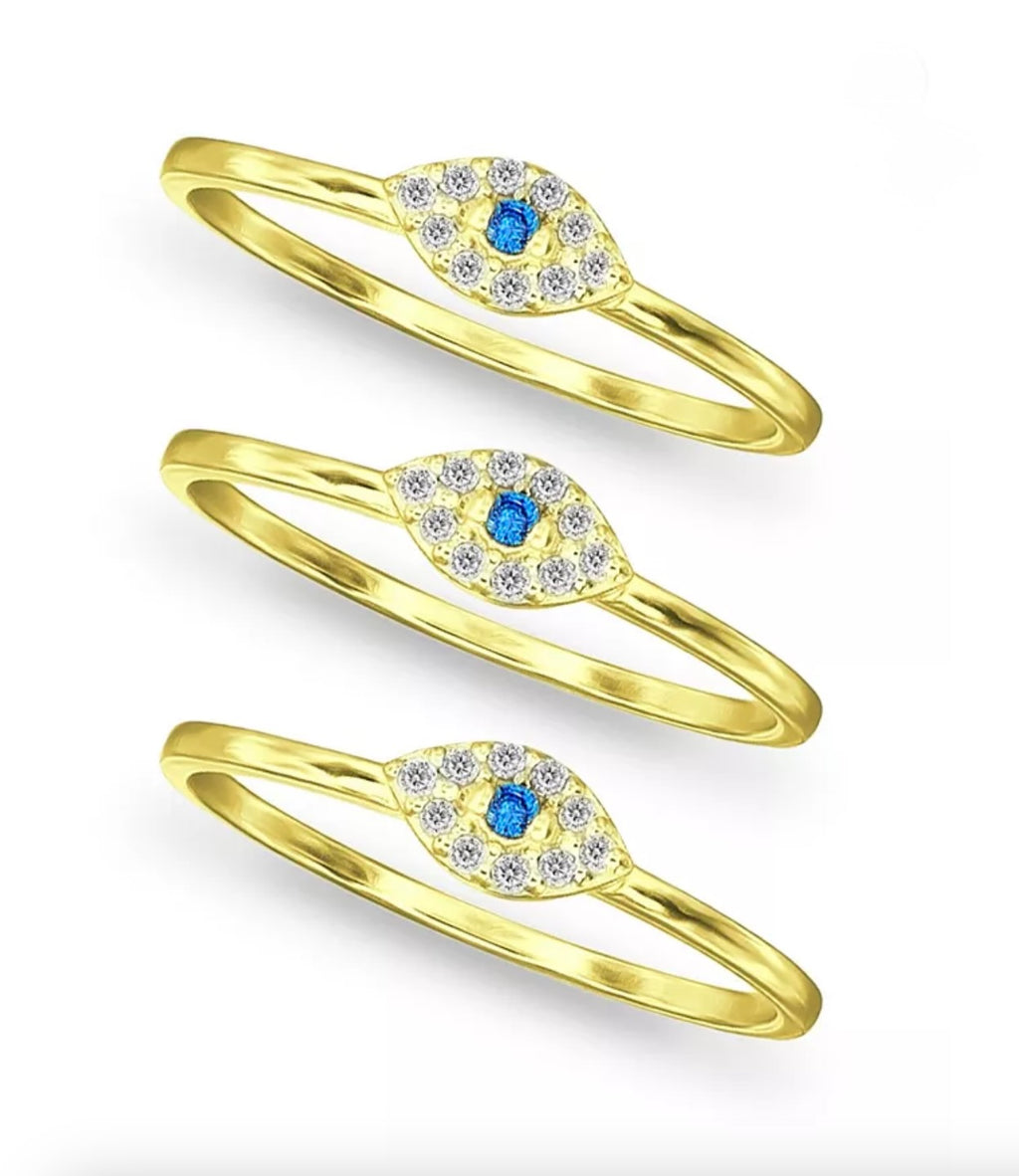 Macy's Cubic Zirconia Evil Eye Trio 18K Gold Plate Stack Ring, Set of 3 - Size 6 - NWT
