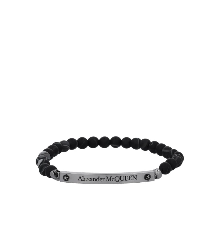 7398 - Alexander McQueen Skull & Bead Stretch Bracelet - New
