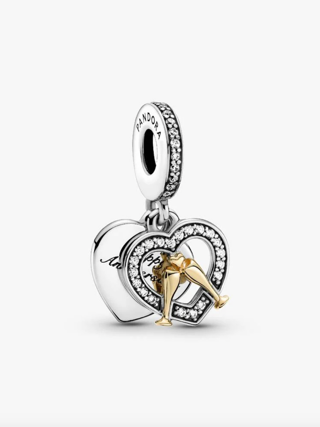Pandora Two-tone Happy Anniversary Dangle Charm - 14k gold & Sterling silver - NWT
