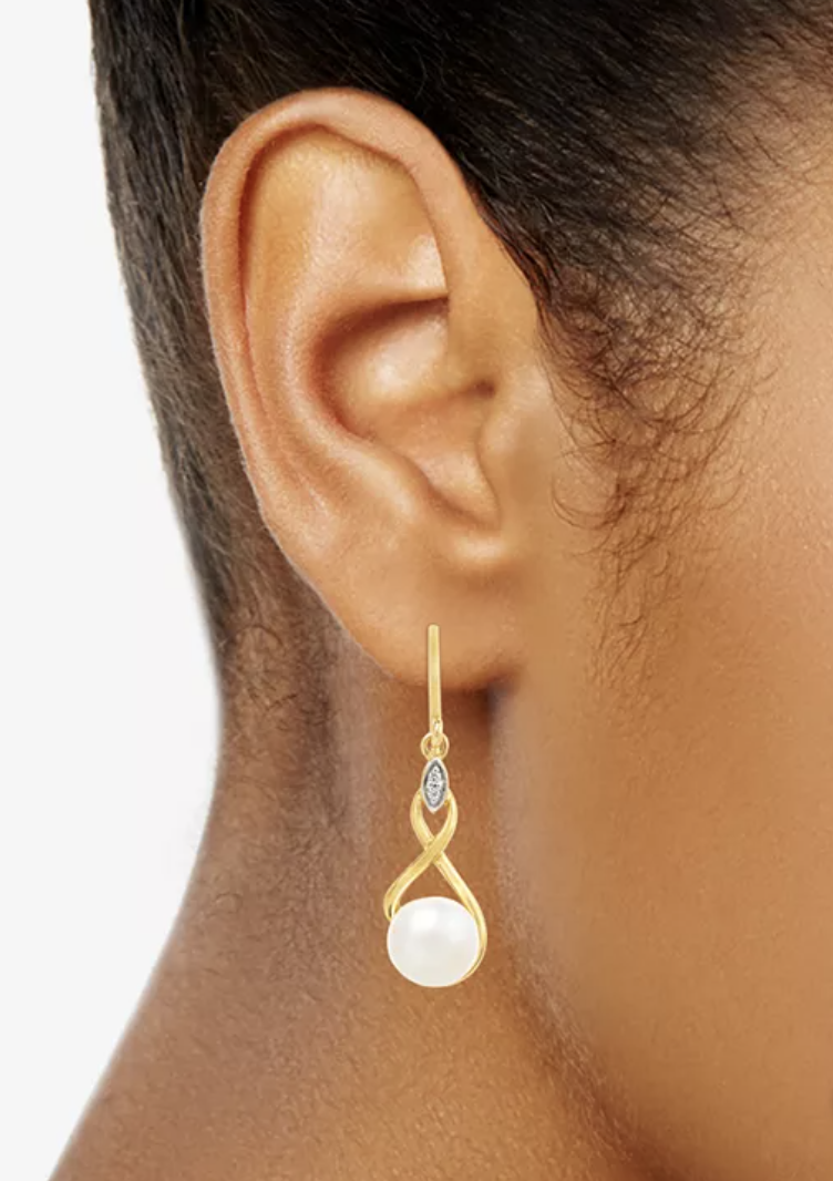 Gold Tone Infinity Dangle Earrings Lot Faux Pearl Drop New With Tags