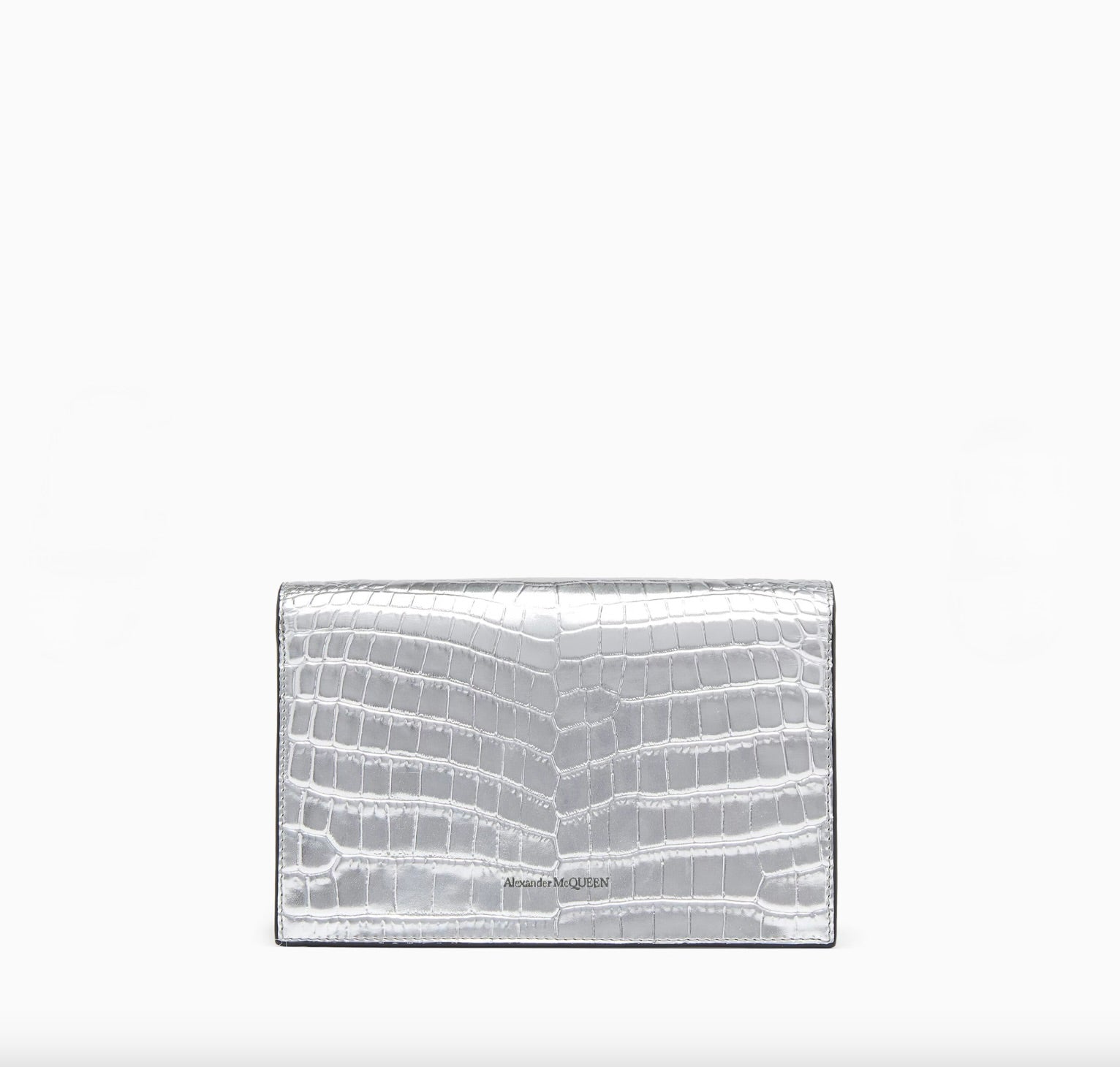 6964 - Alexander McQueen Croc-embossed Silver Skull Bag - NIB