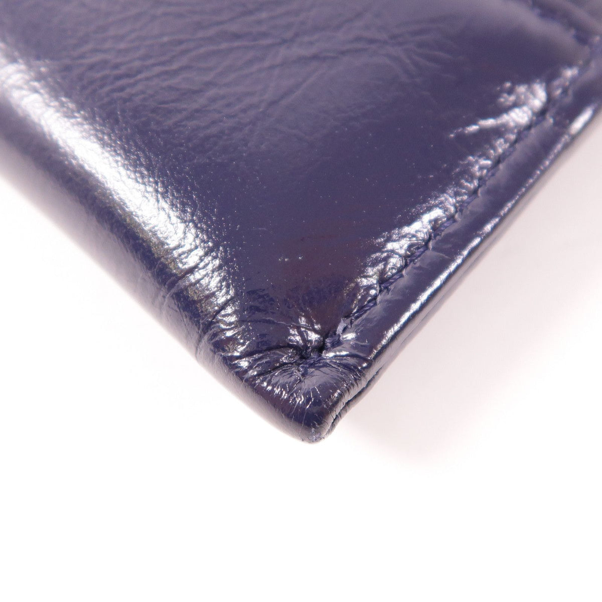 6033 - CHANEL Crinkled leather long zipper wallet Navy Blue