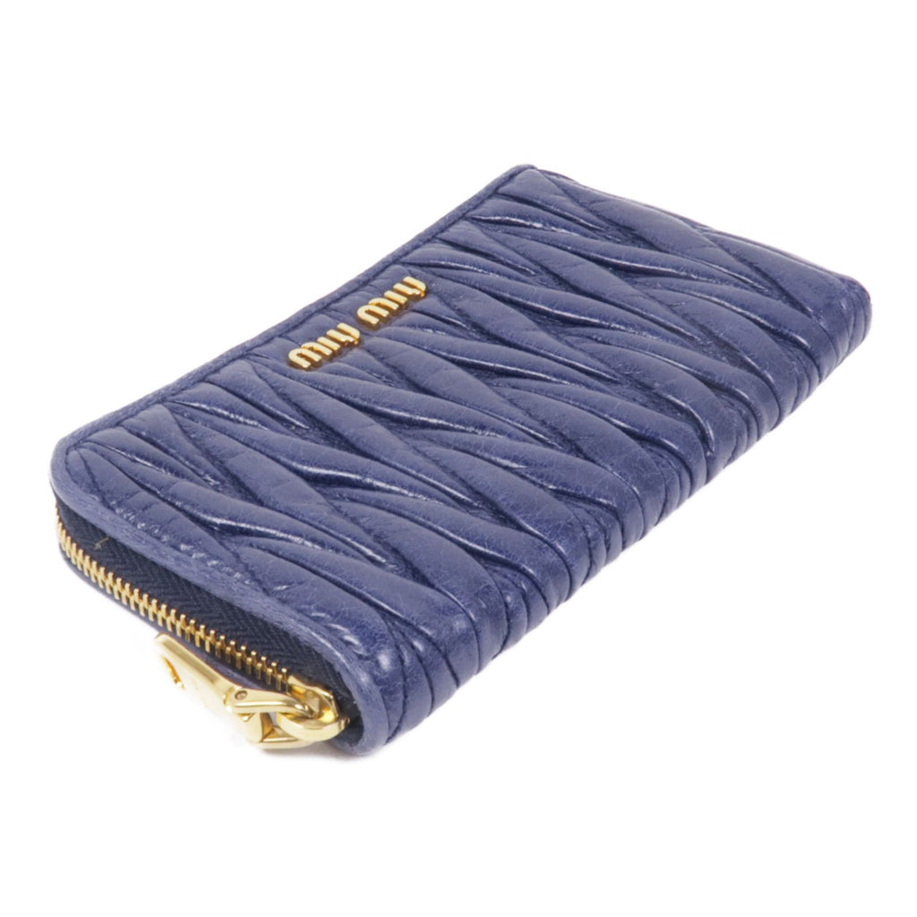 MIU MIU Card Case Crinkled Calfskin Blue