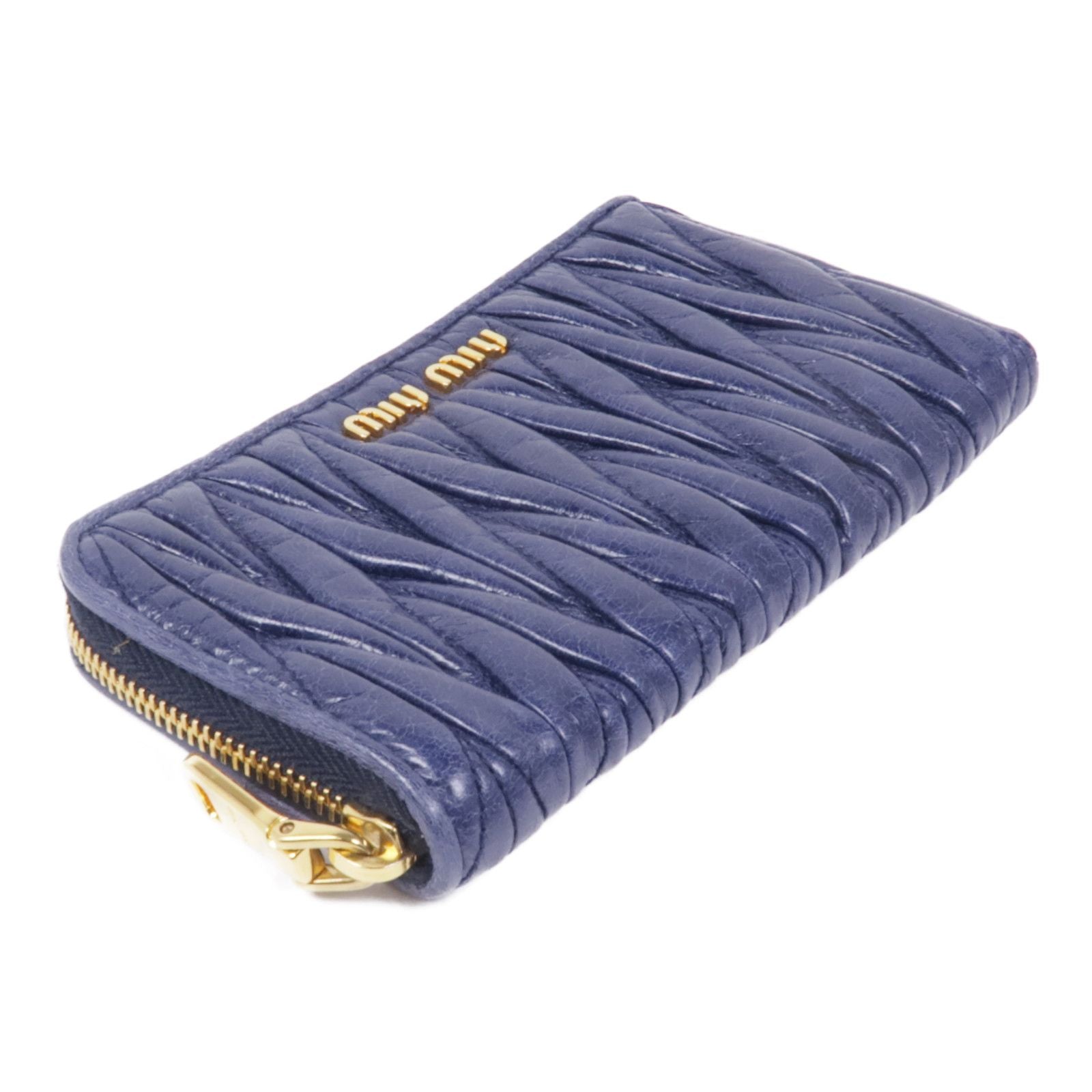 MIU MIU Card Case Crinkled Calfskin Blue
