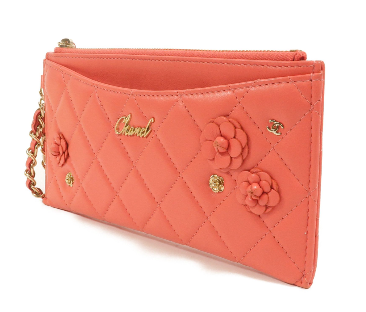 7291 - Chanel Pink Lambskin Leather Camellia Clutch