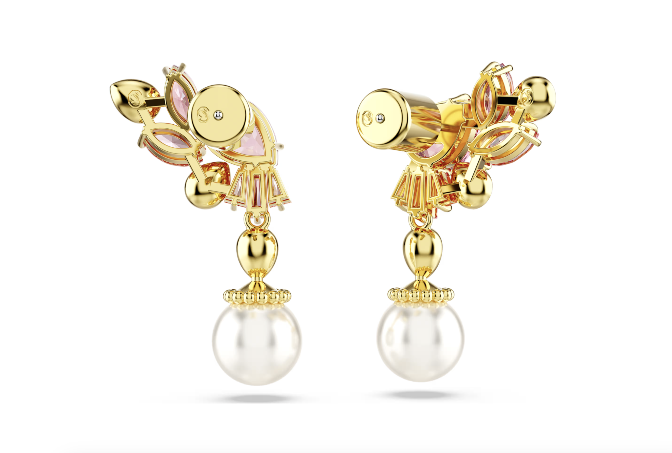Swarovski Gema Cherry Blossom Drop Earrings - NIB - Pink Crystal Floral Pearl Gold