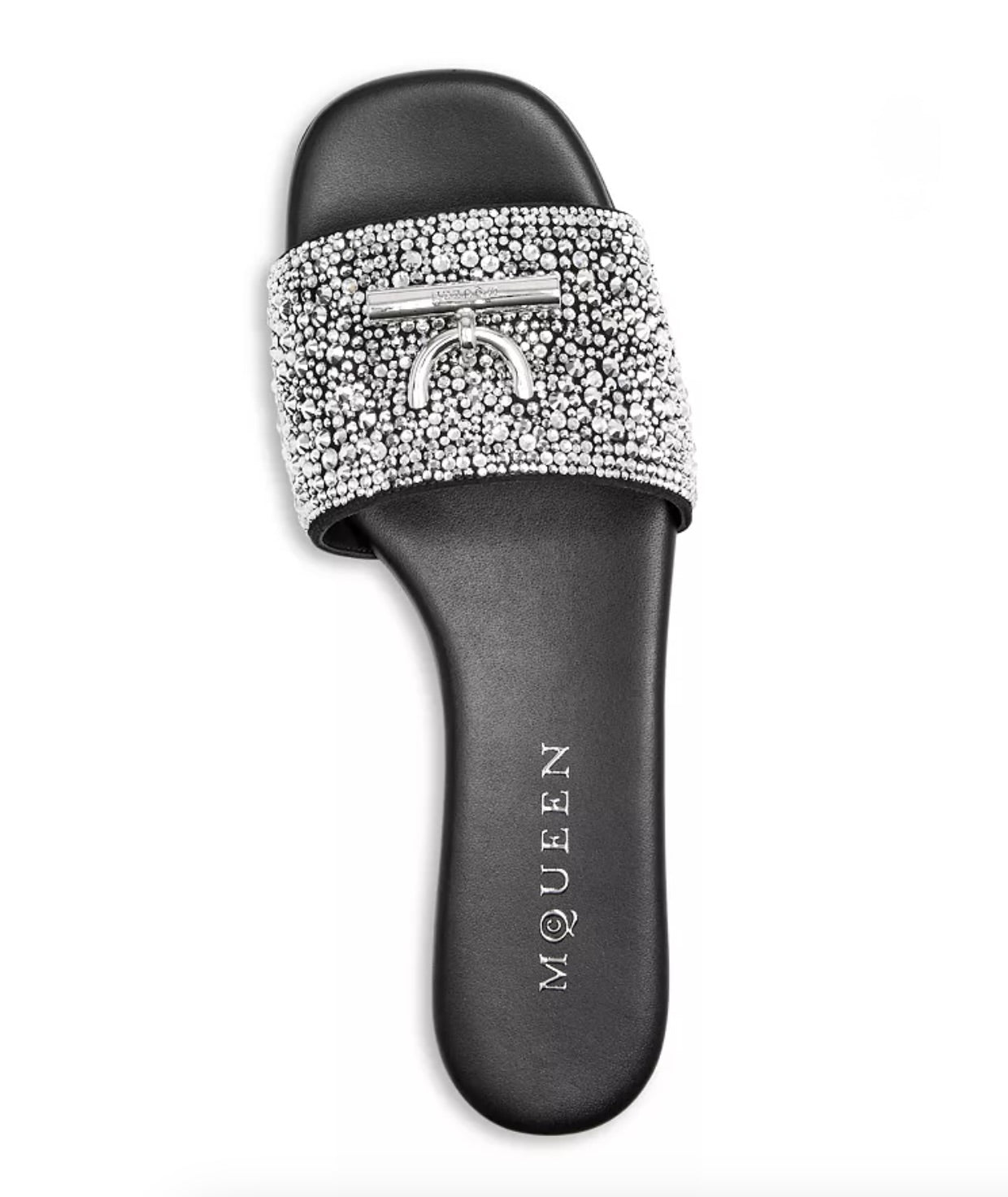 Alexander McQueen Black Crystal T-Bar Slide Sandals Size 40 - New