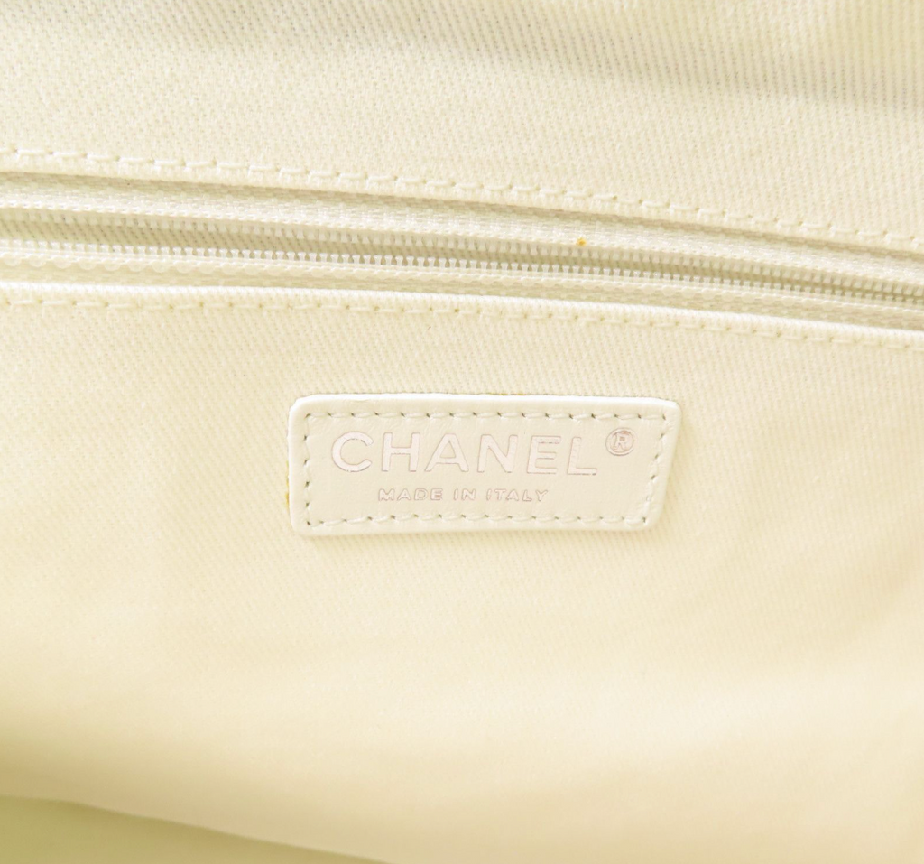 5396 - Chanel Canvas CC Striped Tote Bag Ginpaku Hand Stitched
