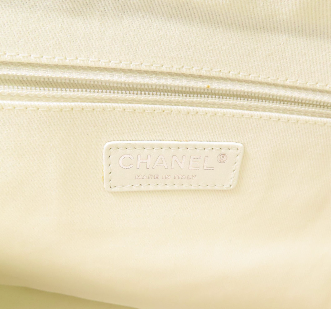 5396 - Chanel Canvas CC Striped Tote Bag Ginpaku Hand Stitched