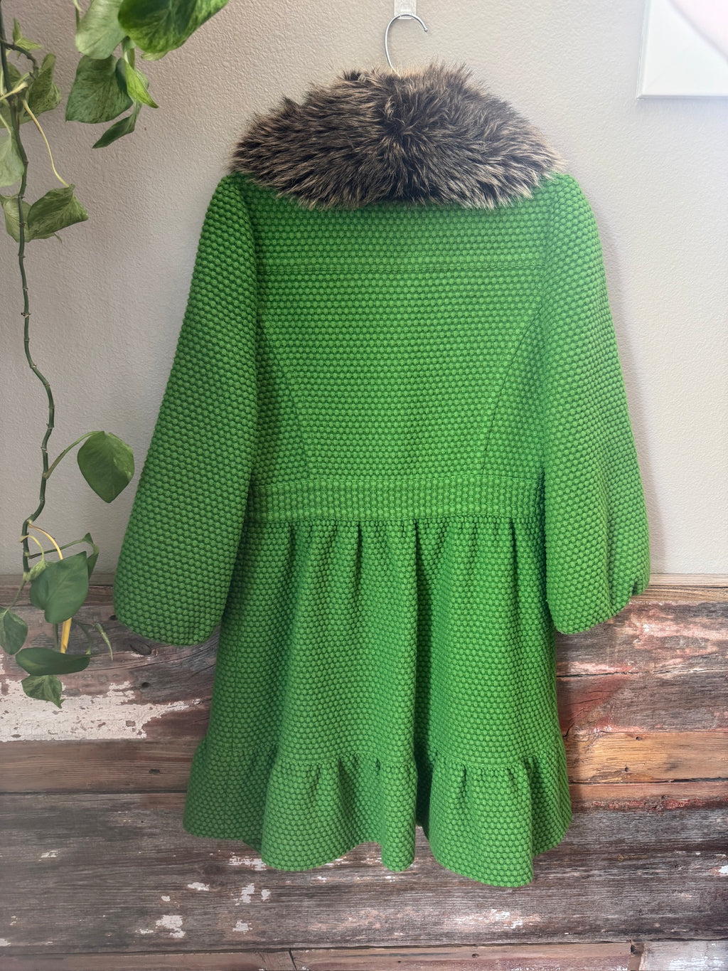 Juicy Couture Green Boucle Fur Collar Jacket - Y2K - Size M