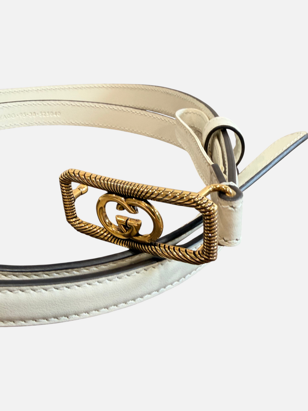 CURATED by Kira Gucci GG buckle leather belt in mystic white with gold-tone rope-textured hardware