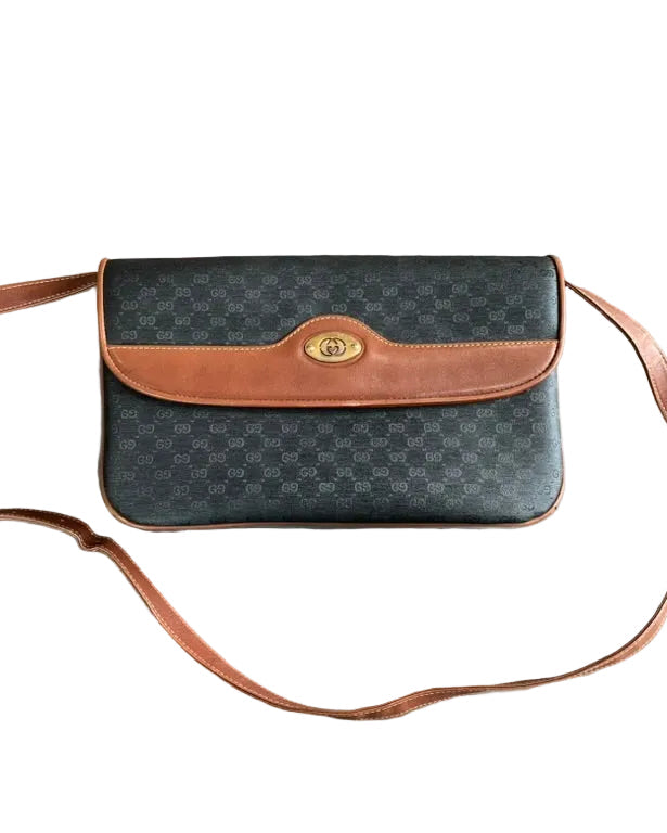 Gucci Vintage Micro GG Shoulder Bag - Black & Brown - VGUC