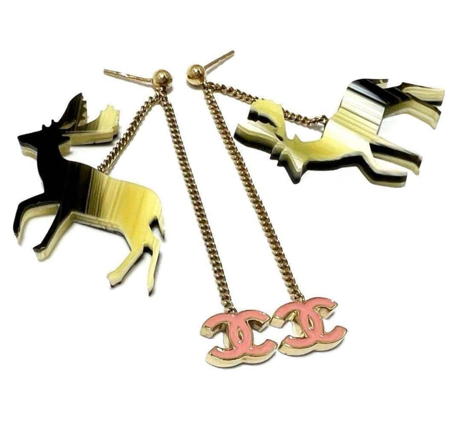 Chanel Deer Reindeer Drop Earrings - EUC
