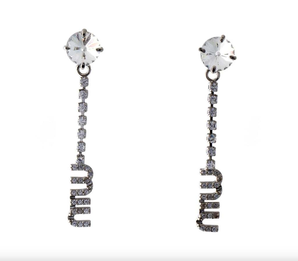 7237 - Miu Miu Crystal Logo Drop Earrings