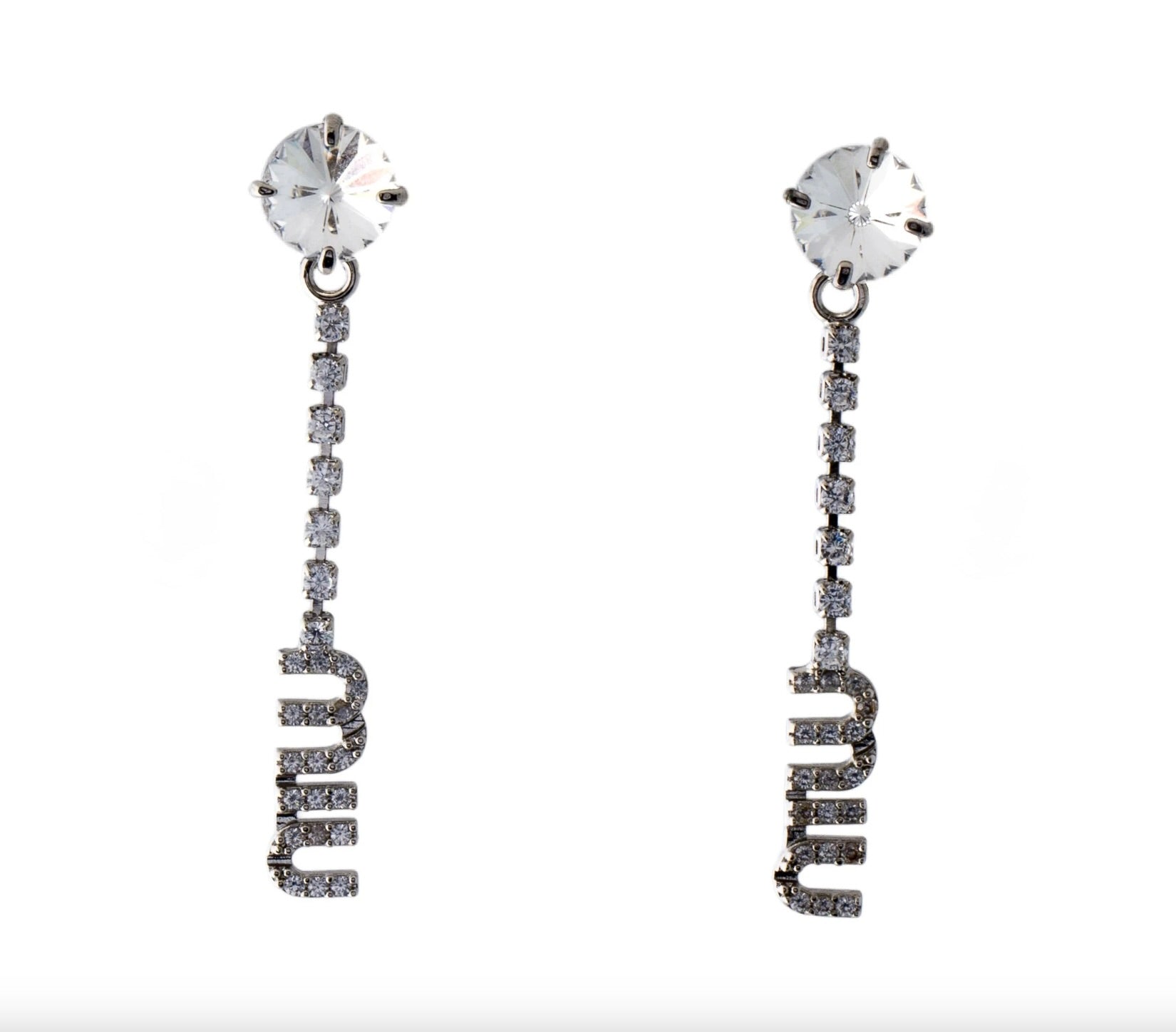 7237 - Miu Miu Crystal Logo Drop Earrings