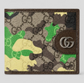 CURATED by Kira Gucci bifold wallet in green and yellow camouflage GG coated canvas with brown leather trim and Double G
