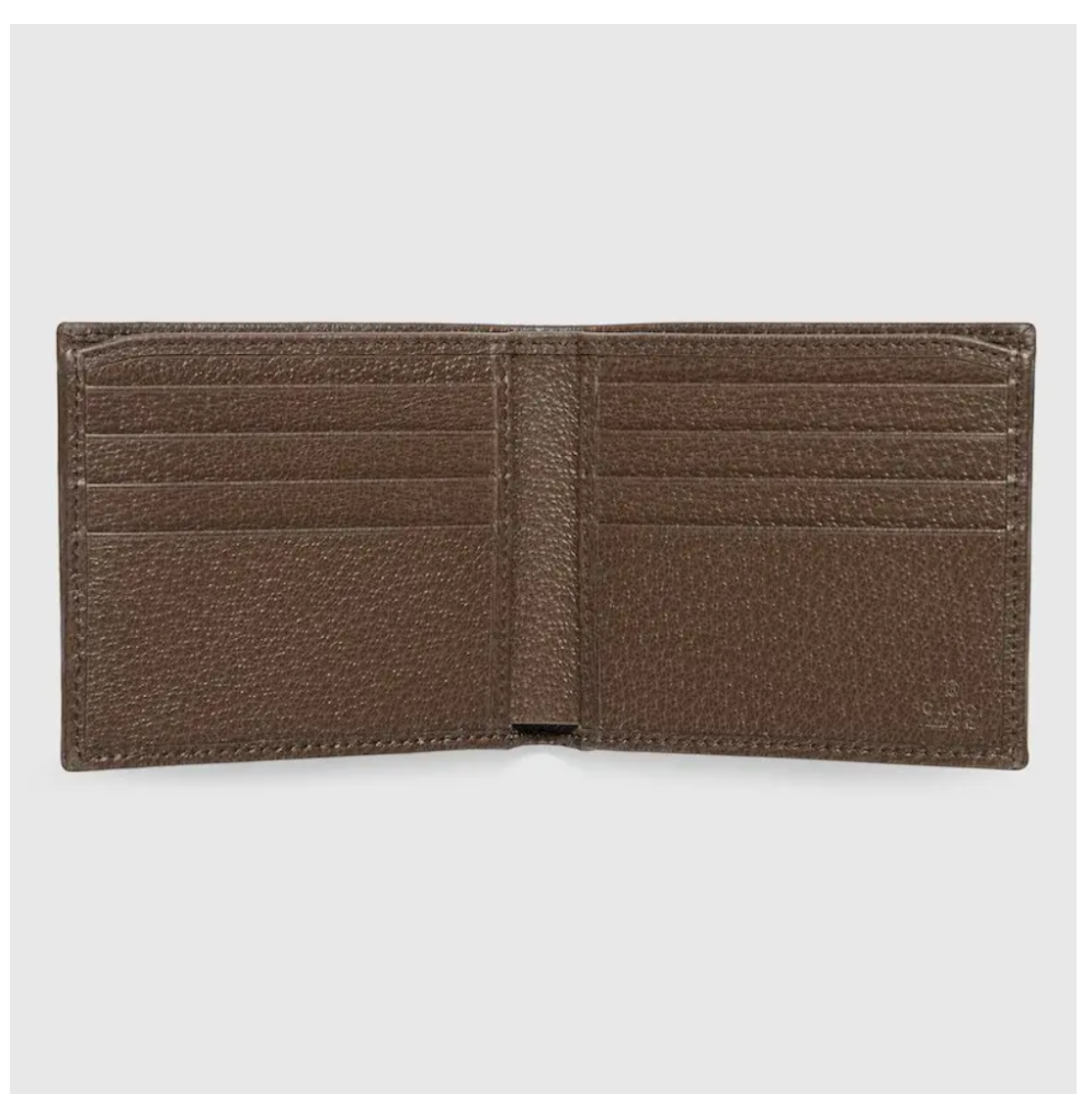 CURATED by Kira Gucci bifold wallet interior featuring brown leather, eight card slots, and bill compartment