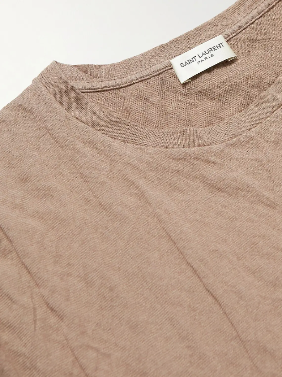 7364 - Saint Laurent Logo-print crinkled cotton-blend jersey t-shirt - Size XL - NWT