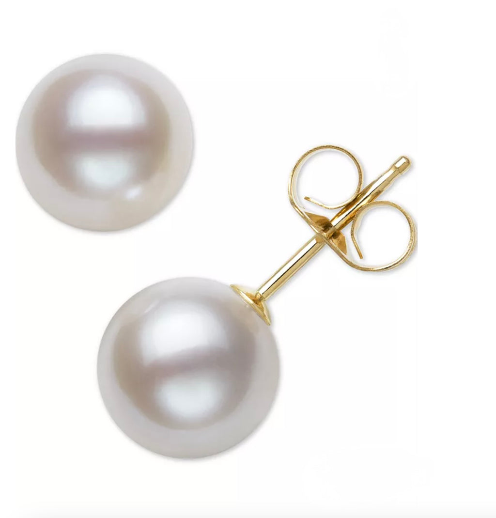 R.H. Macy and Co. Fine Jewelry Belle de Mer White Pearl Stud Earrings in 14k Gold - NIB