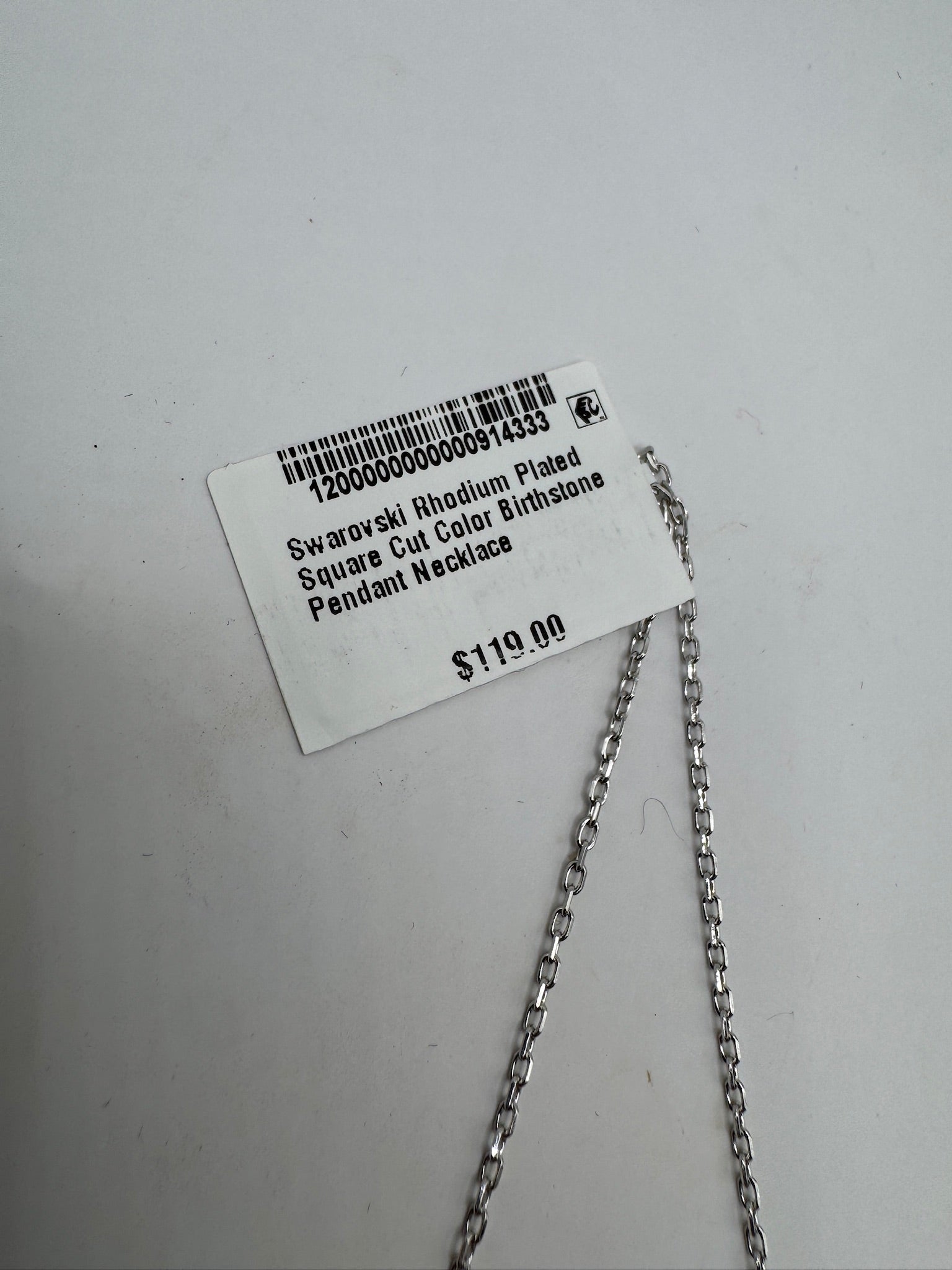 Swarovski August Birthstone Pendant Necklace Rhodium Plated Square Cut  - New in Box