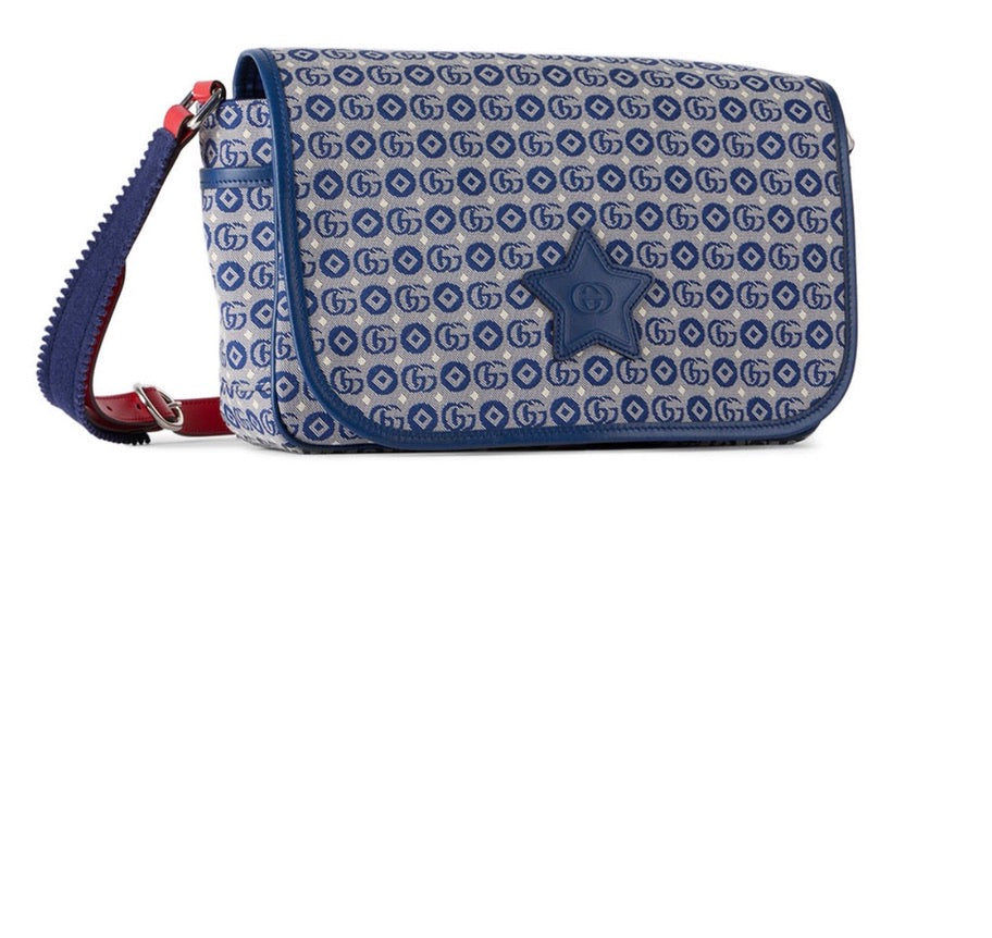 Gucci Kids Jacquard Logo Star Patch Messenger Flap Bag - NWT