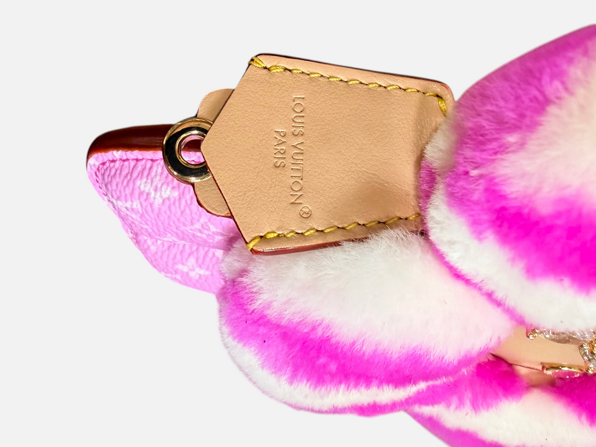 CURATED by Kira Louis Vuitton Vivienne Fashionista bag charm featuring pink mink fur and leather detail