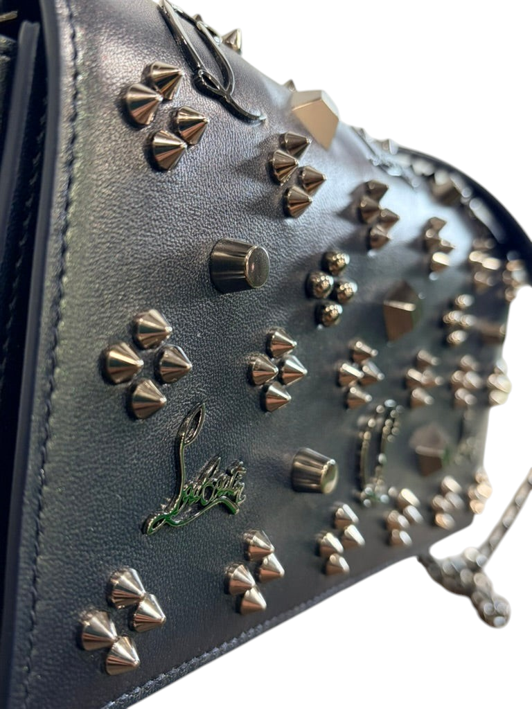 CURATED by Kira Christian Louboutin Paloma black calf leather crossbody clutch with silver Loubinthesky spikes