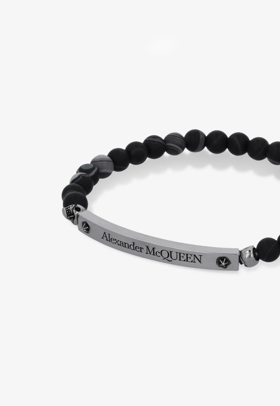 7398 - Alexander McQueen Skull & Bead Stretch Bracelet - New