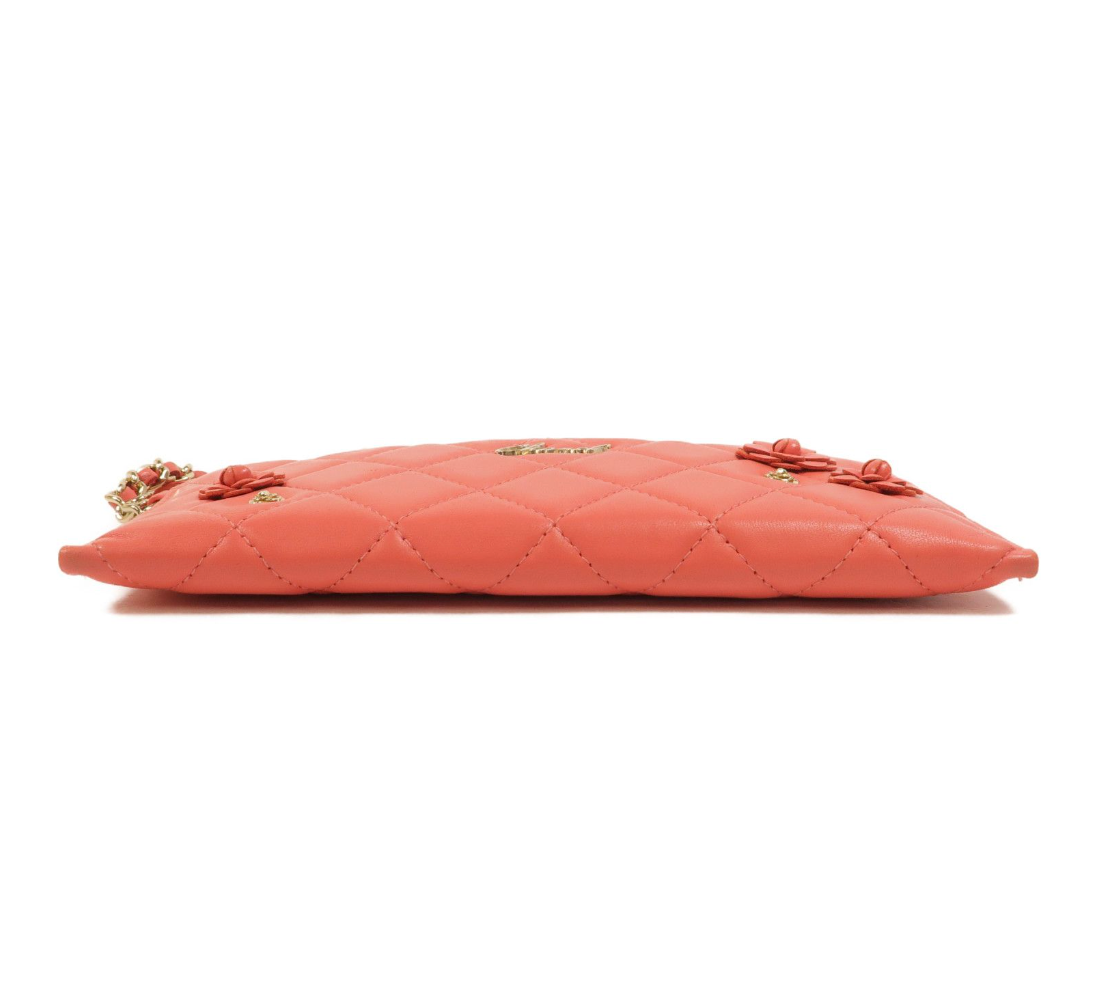 7291 - Chanel Pink Lambskin Leather Camellia Clutch