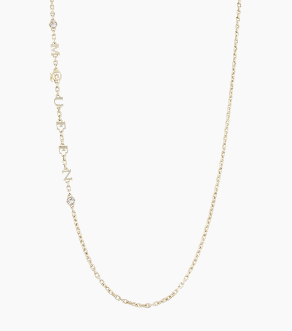 7442 - Alexander McQueen "McQueen" Goldtone & Glass Crystal Logo Chain Necklace - NWT