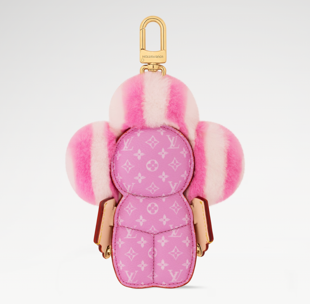 CURATED by Kira Louis Vuitton Vivienne Fashionista bag charm in pink mink fur and monogram leather with gold hardware