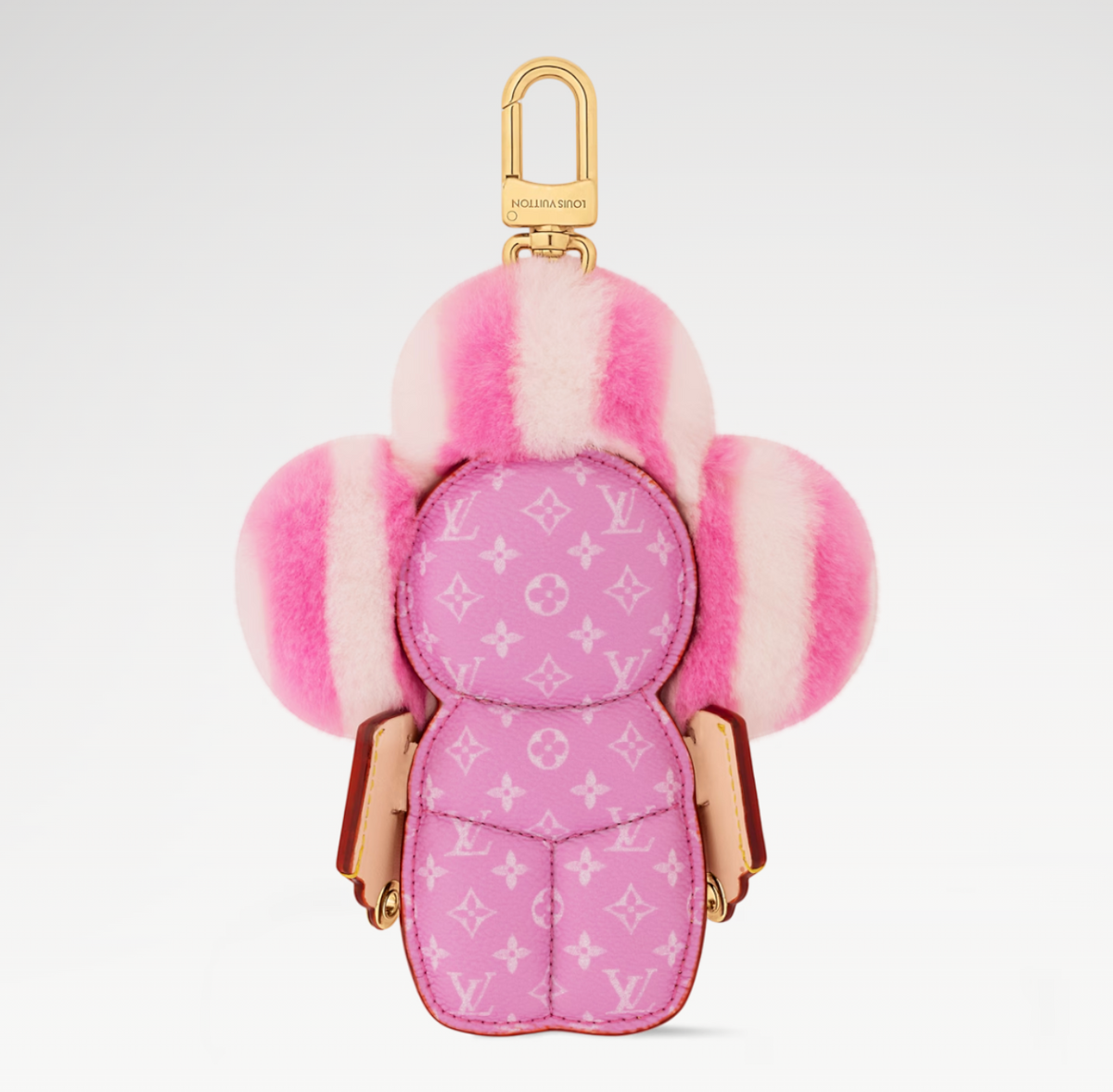 CURATED by Kira Louis Vuitton Vivienne Fashionista bag charm in pink mink fur and monogram leather with gold hardware