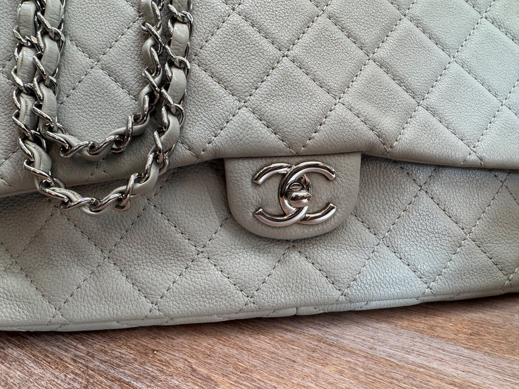 Chanel Single Flap Accordion - Light Gray with Silver Hardware