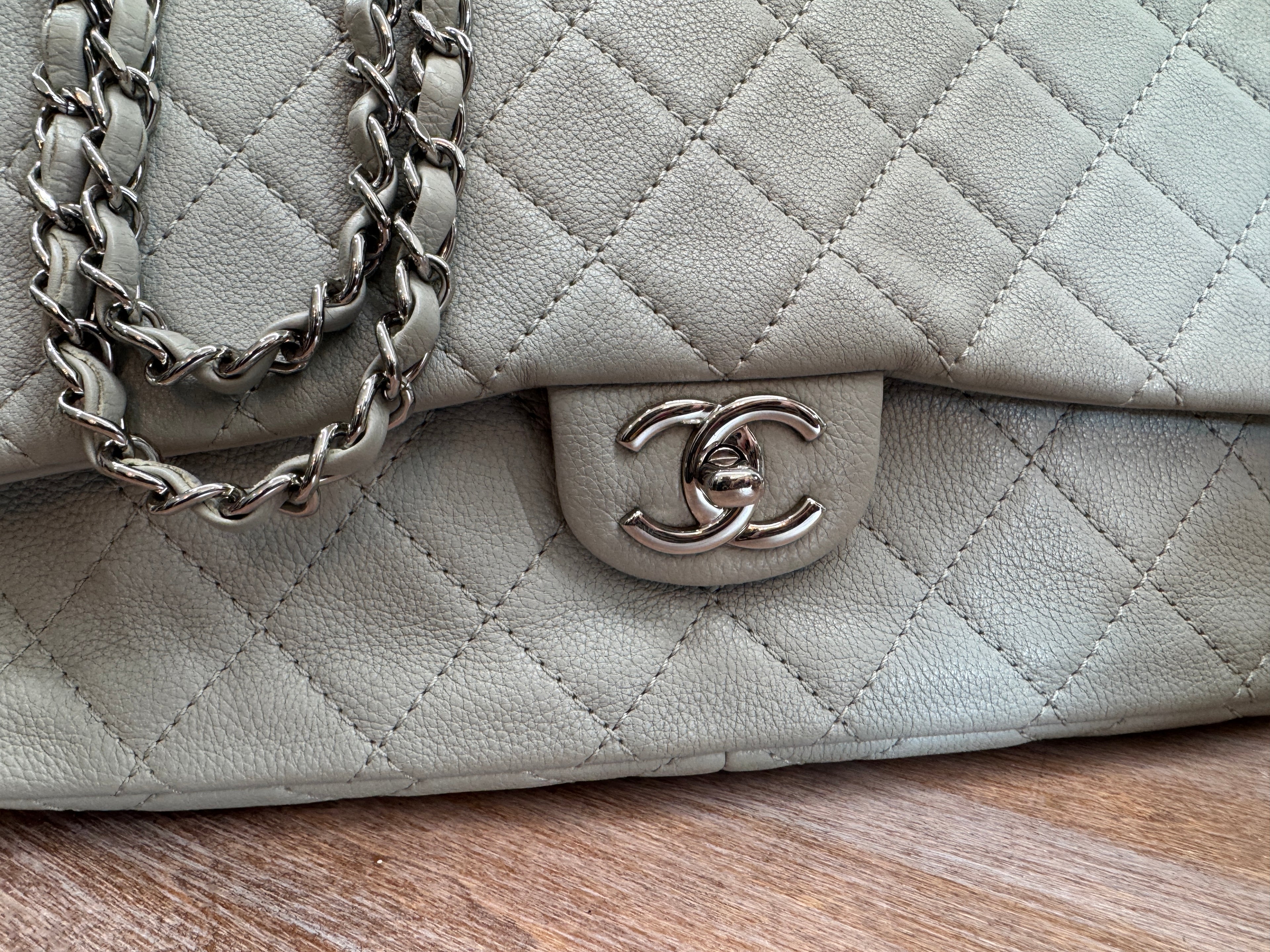 Chanel Single Flap Accordion - Light Gray with Silver Hardware