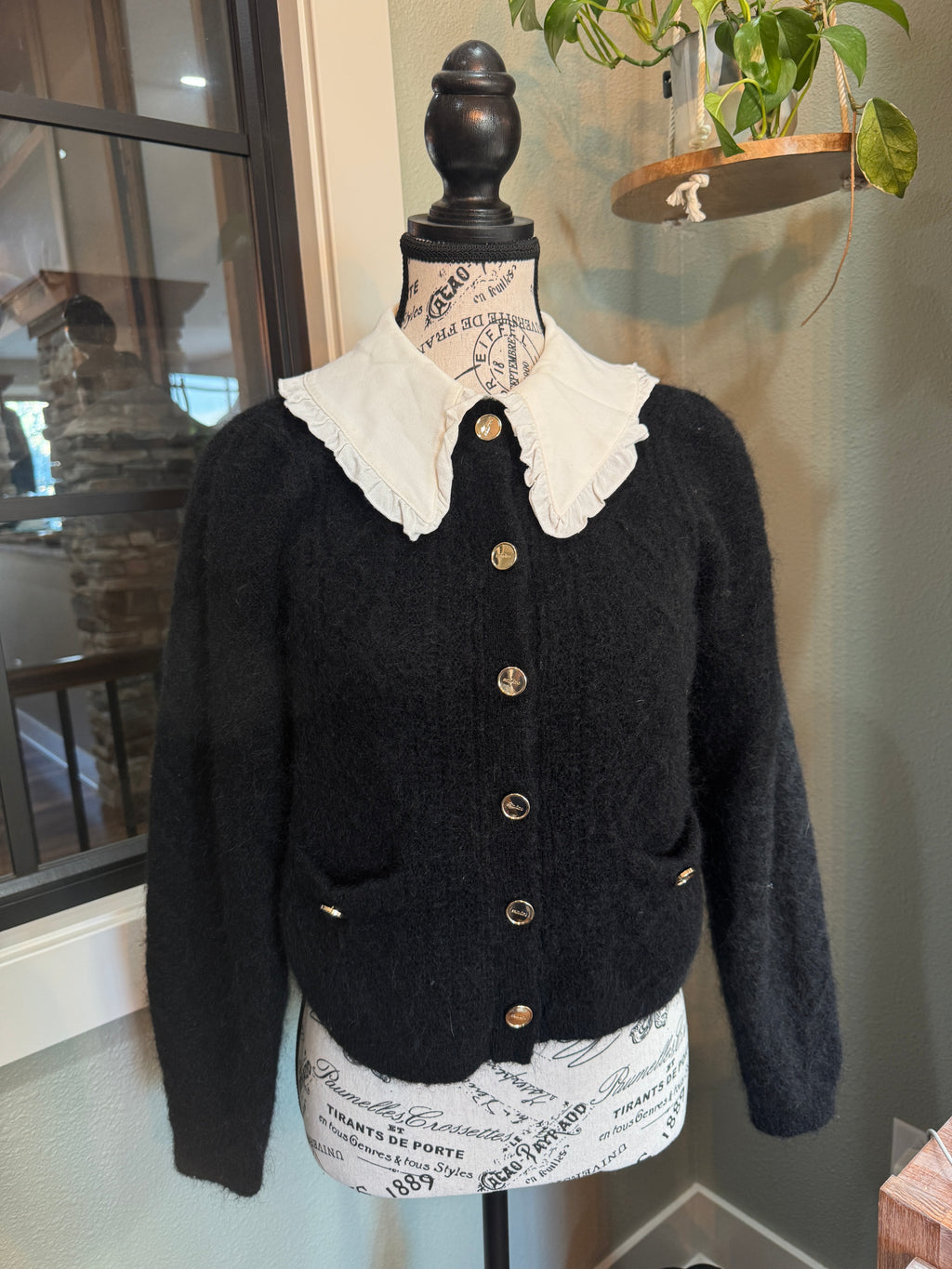 Sandro Knit Cardigan with Removable Ruffle Collar - Size 0 (XS/S)