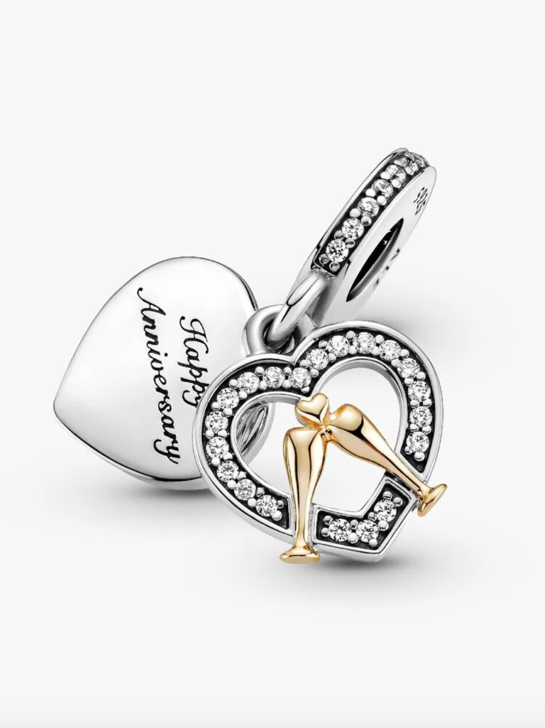 Pandora Two-tone Happy Anniversary Dangle Charm - 14k gold & Sterling silver - NWT