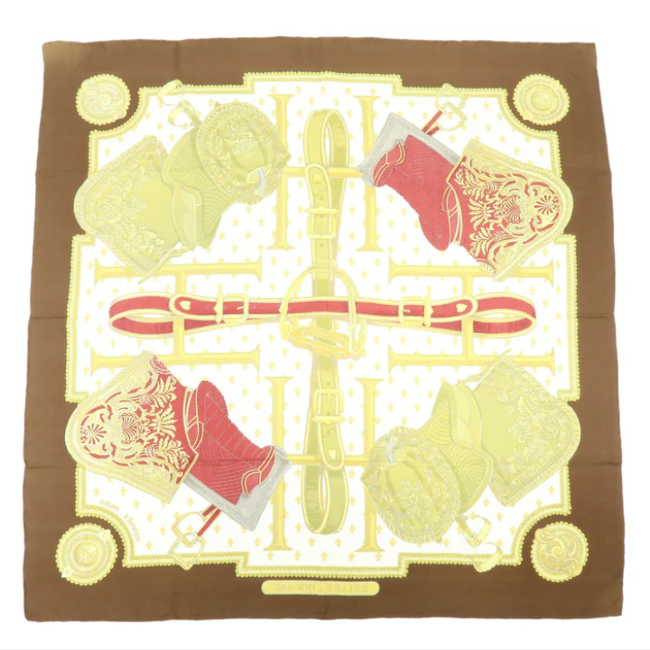 6822 - Hermes 100% Silk Scarf - Brown/Gold