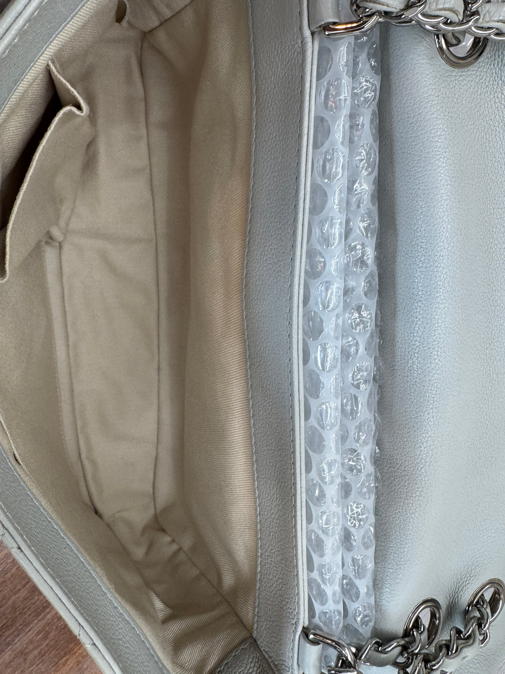 Chanel Single Flap Accordion - Light Gray with Silver Hardware