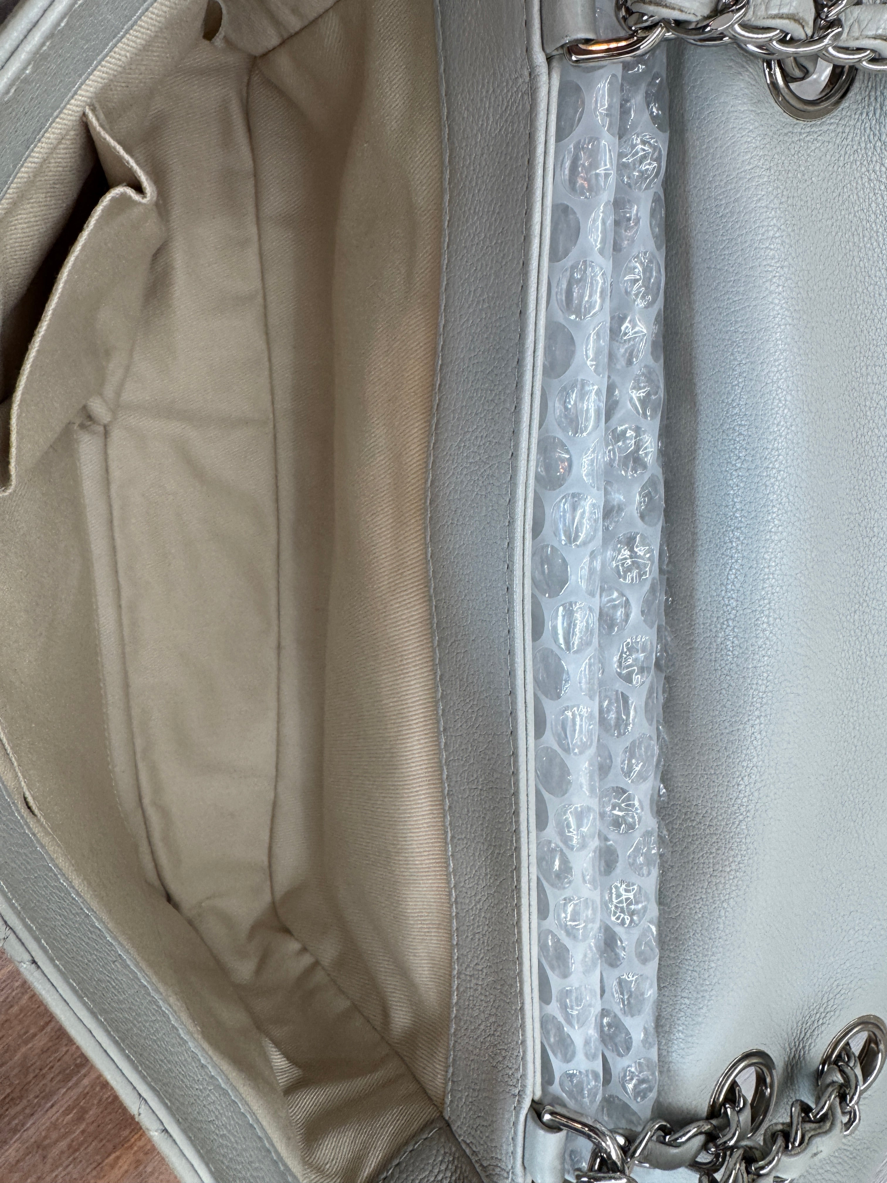 Chanel Single Flap Accordion - Light Gray with Silver Hardware