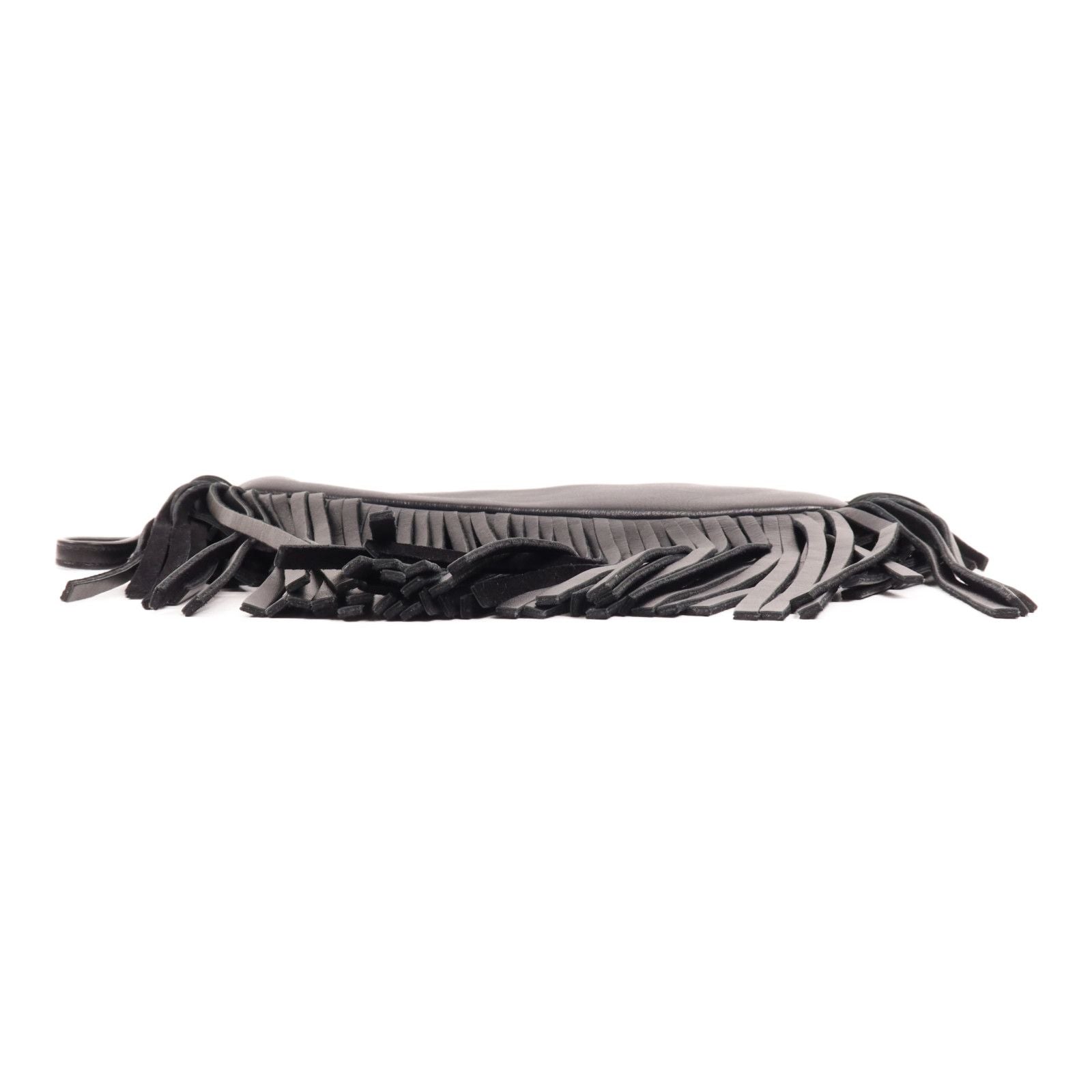 6940 - Saint Laurent Side Fringe Clutch With Strap Black