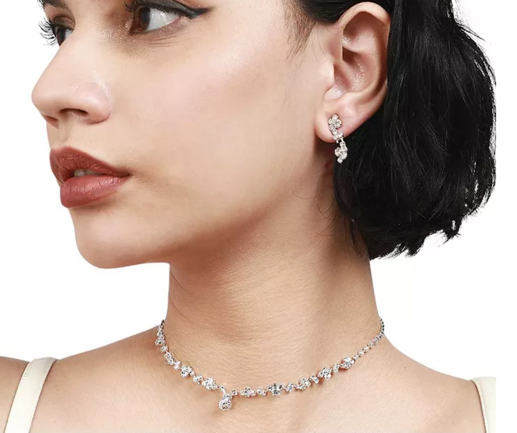 Sohi Opulent Stone Jewelry Set - New in Box - Silver Tone