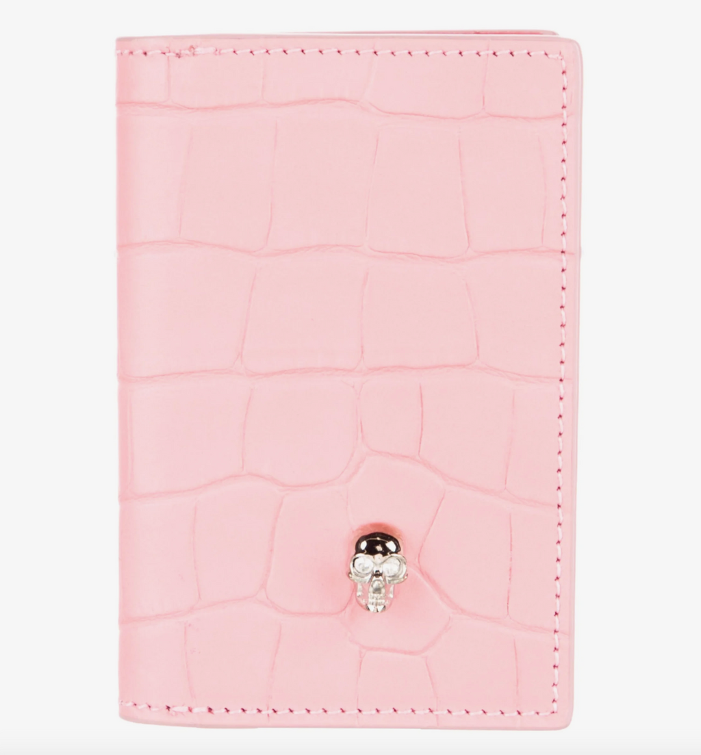6632 - Alexander McQueen Pink Croc-embossed Bifold Card Holder