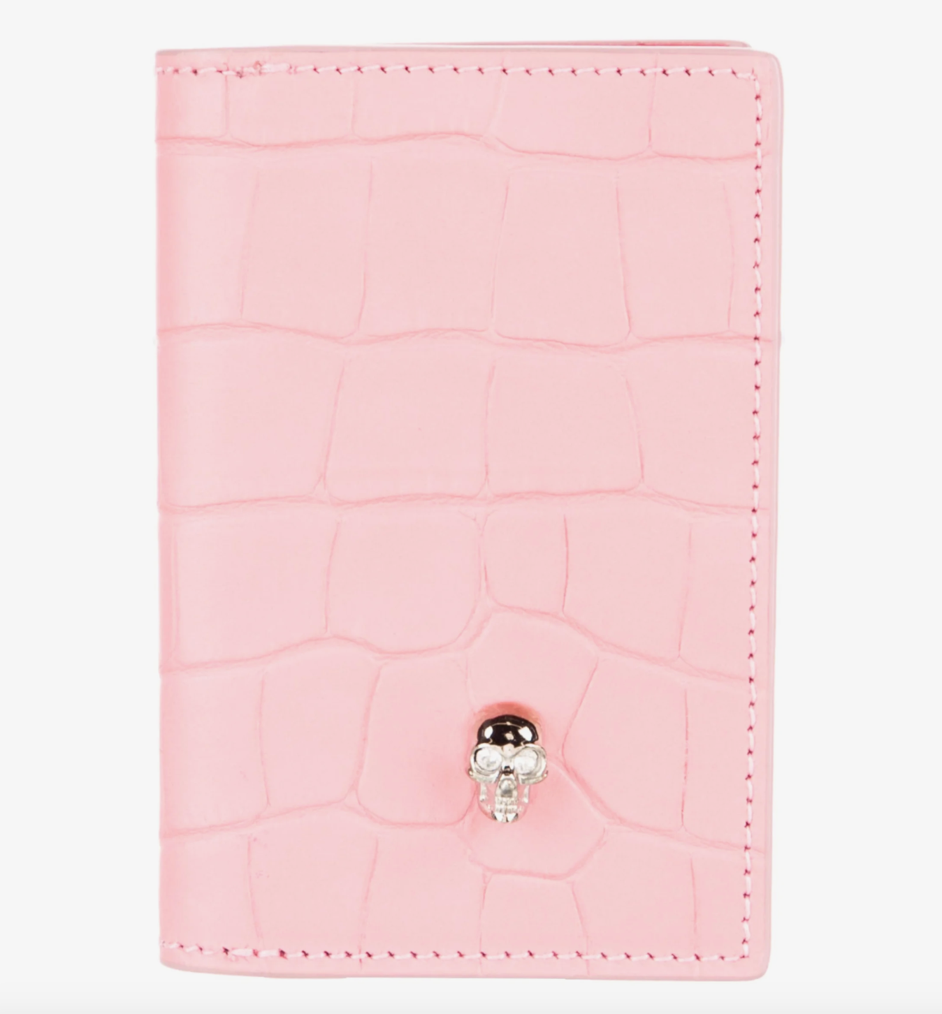 6632 - Alexander McQueen Pink Croc-embossed Bifold Card Holder