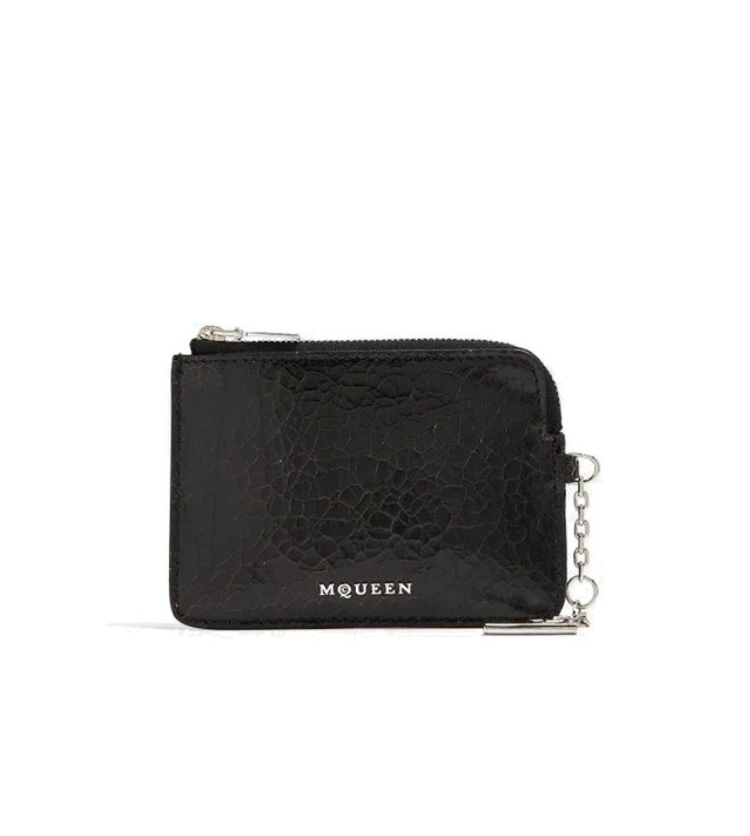 7436 - Alexander McQueen Sling Zip Coin Pouch Black - NWT