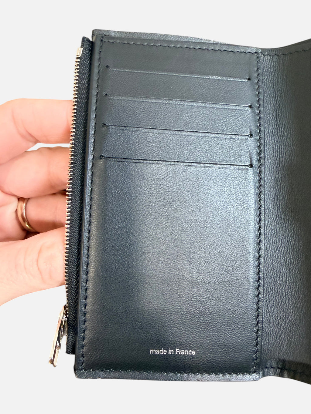 CURATED by Kira Louis Vuitton Kusama Capucines wallet interior with black calfskin leather and card slots