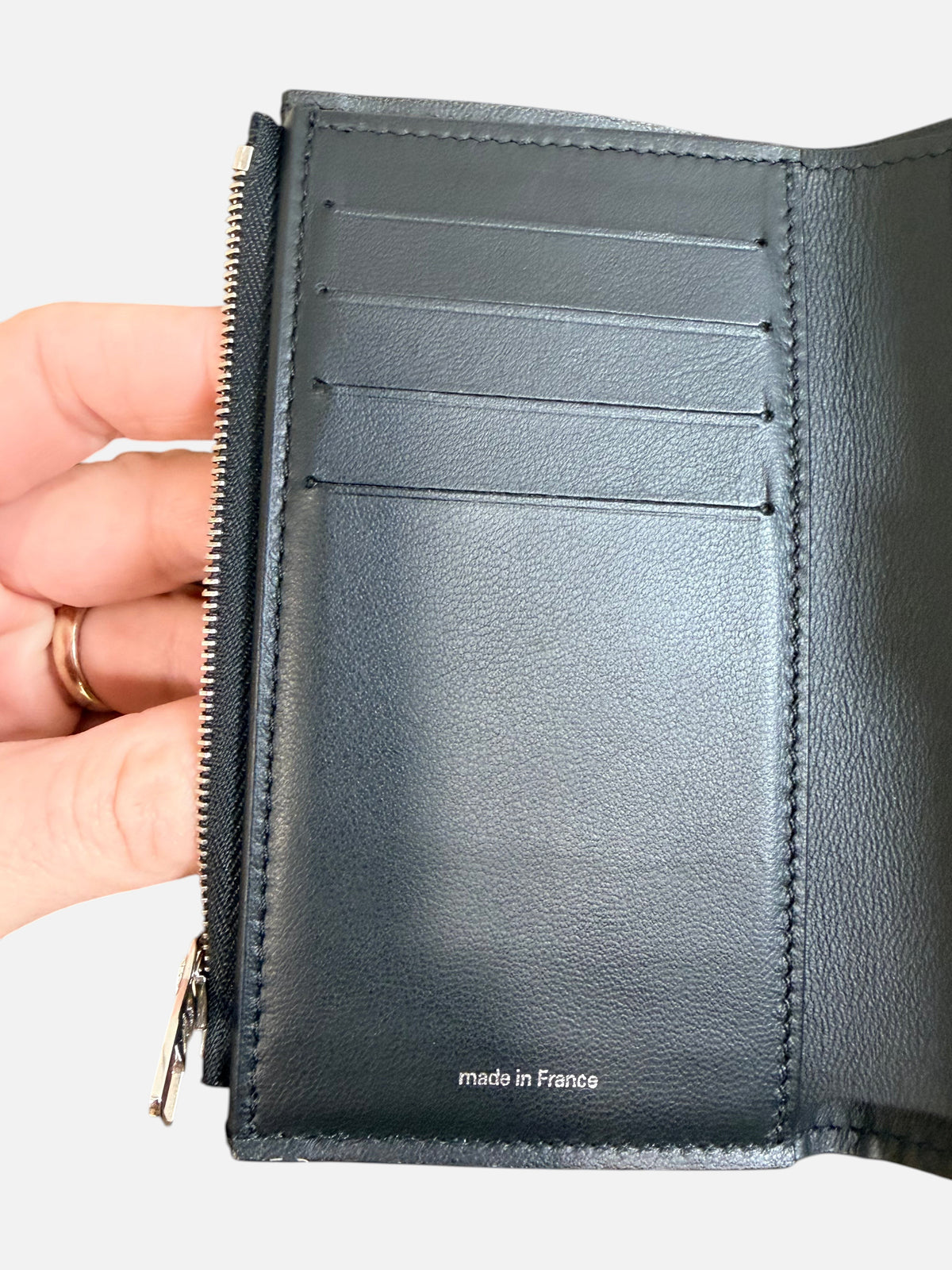 CURATED by Kira Louis Vuitton Kusama Capucines wallet interior with black calfskin leather and card slots
