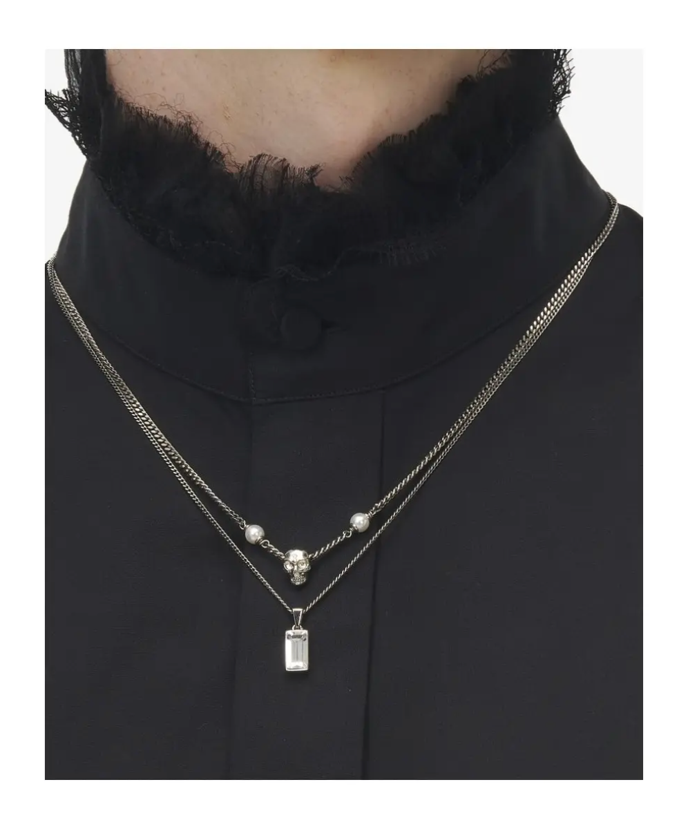 7383 - Alexander McQueen Skull embellished layered chain necklace - New