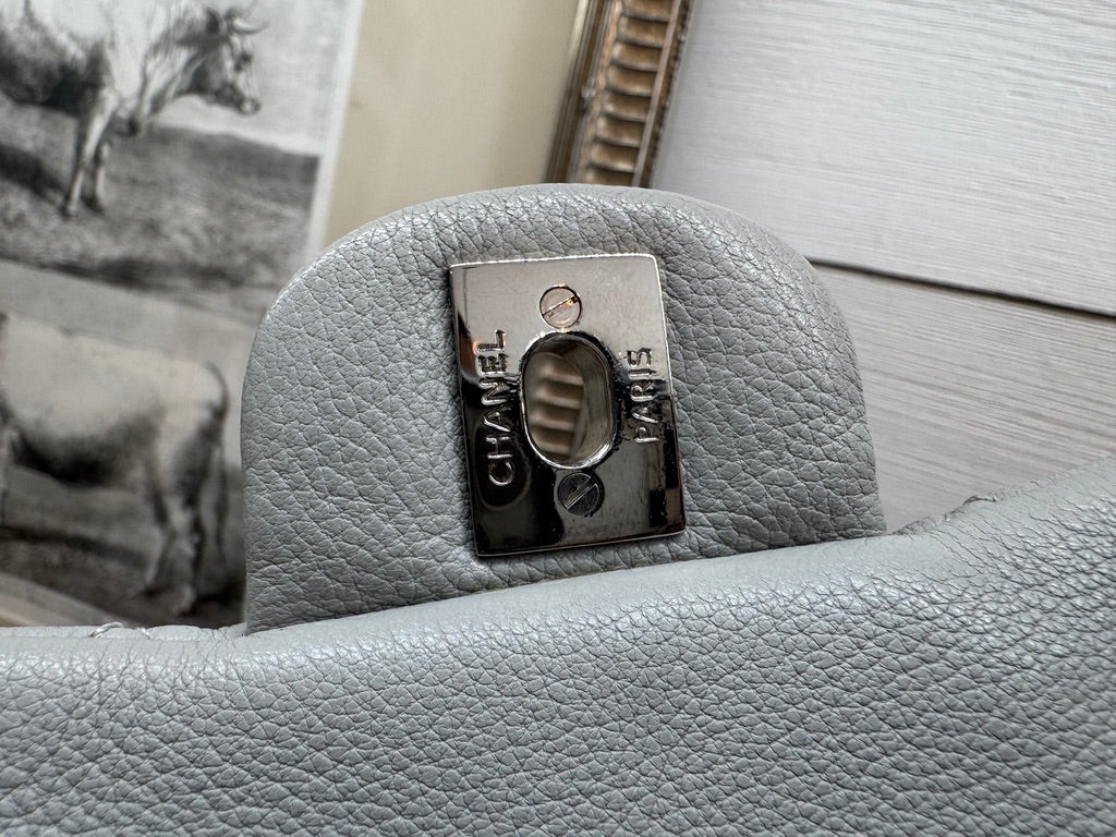 Chanel Single Flap Accordion - Light Gray with Silver Hardware